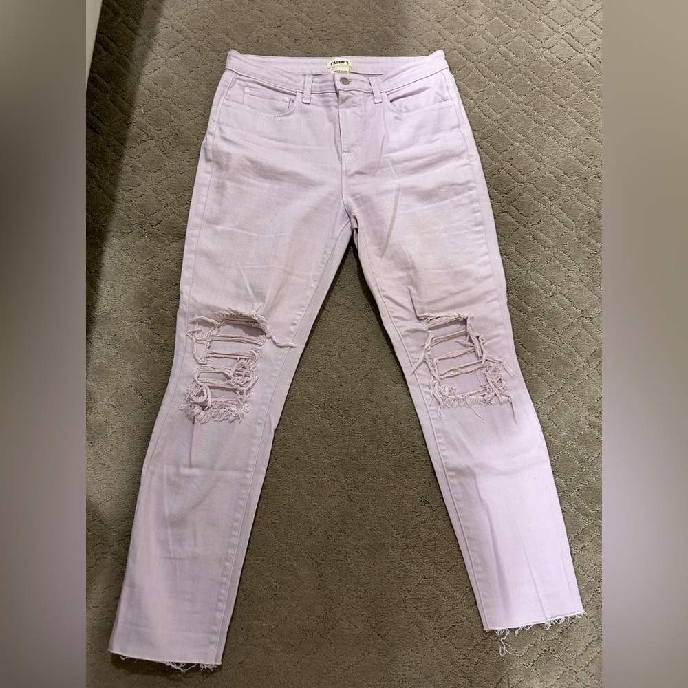 L'AGENCE Soft Pink/mauve distressed Ankle Jeans size 28